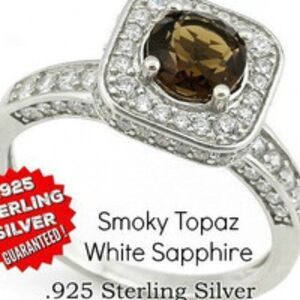 Elite New .925 Sterling Silver 0.56ctw Smoky Topaz & Sapphire Ring Size 6